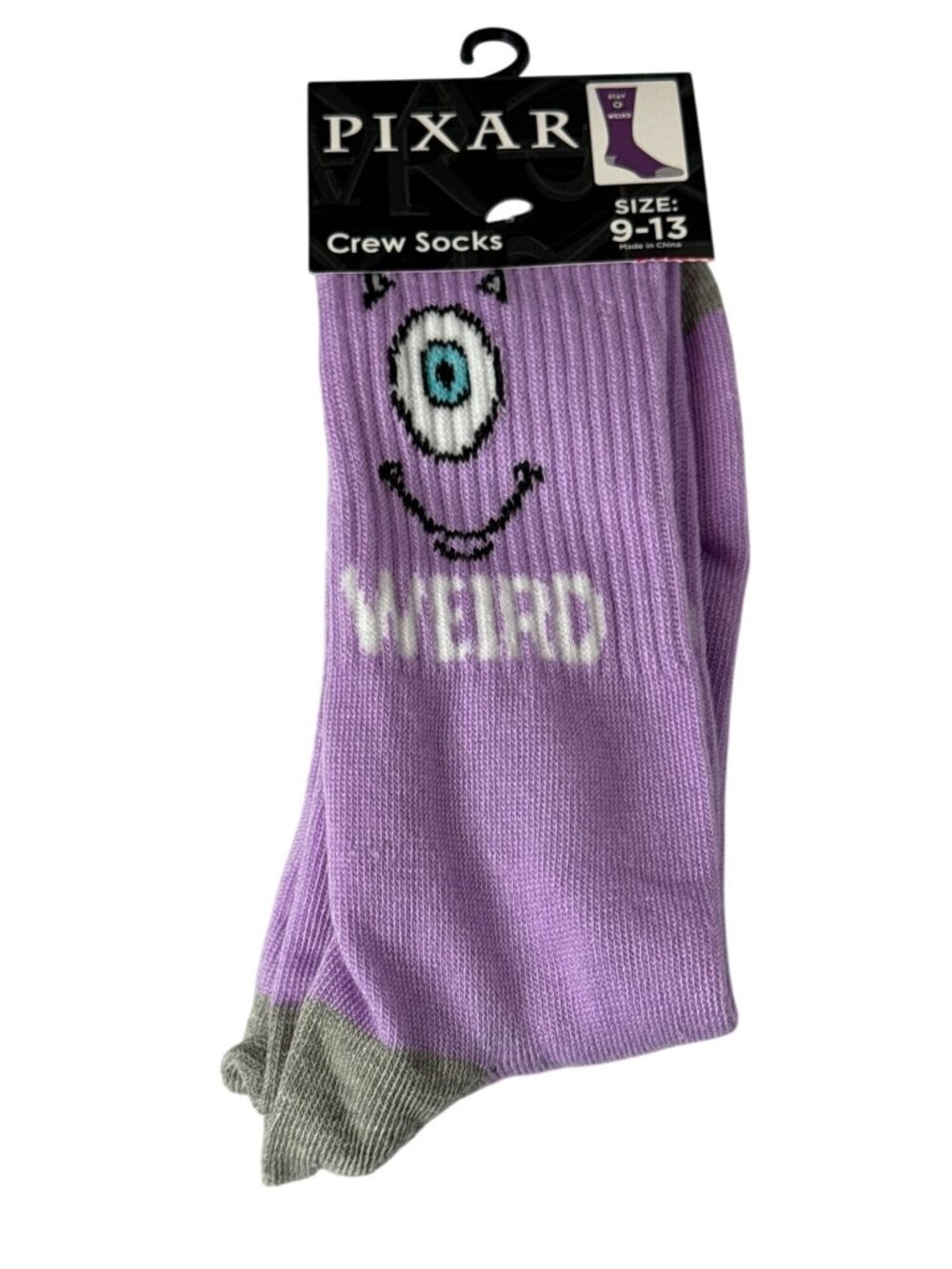 Monsters Mike Wazowski Stay Weird Crew Socks Mens 9-13 NWT